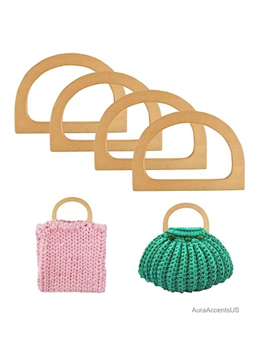 4 Wooden D-Shape Purse Handles Handbag Handle Replacement for DIY
